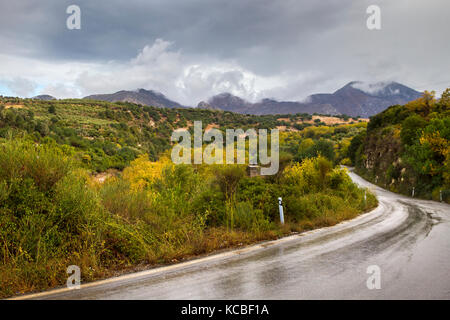 Rainy day landscape in mountainous Crete (Rethimno region), Greece Stock Photo