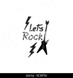 let's Rock music icon. Musical sign background. Rock lettering. Rock'n' roll logo. Design emblem Stock Vector