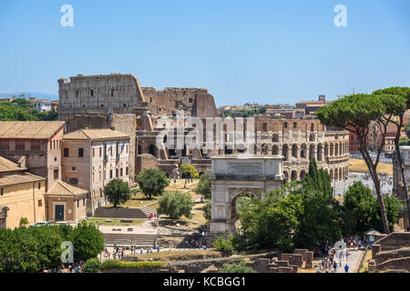 Colosseum & Arch of Titus, Rome, Italy Stock Photo