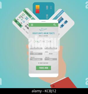 Travel mobile app UI with tickets Stock Vector