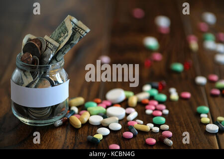 Multicolored tablets of different shapes and sizes Stock Photo