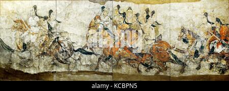 Northern Qi Dynasty. The Procession mural from the Lourui Tomb in Wangguo Village, Taiyuan city, Shanxi Province, China Stock Photo