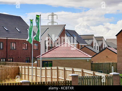 NEWCASTLE UPON TYNE, ENGLAND, UK - AUGUST 15, 2017: Newly built homes by Persimmon  in a residential estate in England. Stock Photo