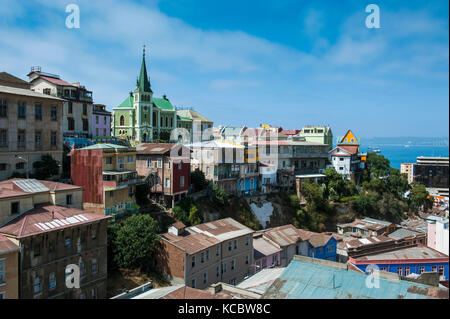 Overlook over colourful houses, Valparaiso , Chile Stock Photo