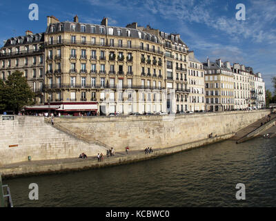 Quay d' Orleans, Ile Saint Louis island, Seine river, Old Paris, France, Europe Stock Photo