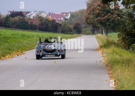 Augsburg, Germany - October 1, 2017: Morgan oldtimer car at the Fuggerstadt Classic 2017 Oldtimer Rallye on October 1, 2017 in Augsburg, Germany. Stock Photo