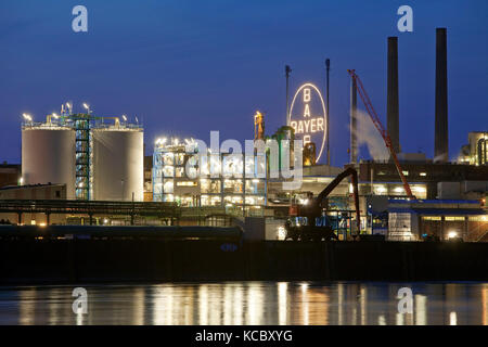 Bayer AG, Chemiewerk on the Rhine, blue hour, Leverkusen, North Rhine-Westphalia, Germany Stock Photo