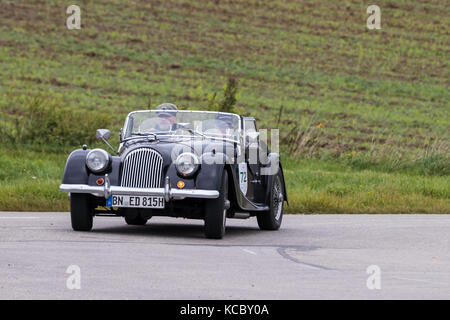 Augsburg, Germany - October 1, 2017: Morgan oldtimer car at the Fuggerstadt Classic 2017 Oldtimer Rallye on October 1, 2017 in Augsburg, Germany. Stock Photo