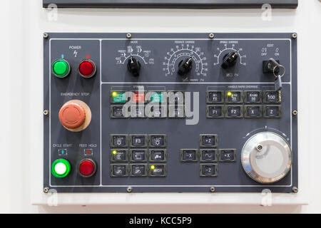 Control panel of cnc machining center. Selective focus Stock Photo