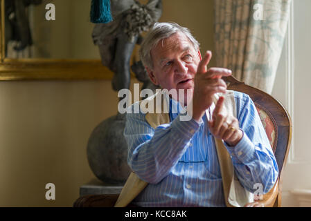 wine writer Hugh Johnson in his home at London, Great Britain Stock Photo