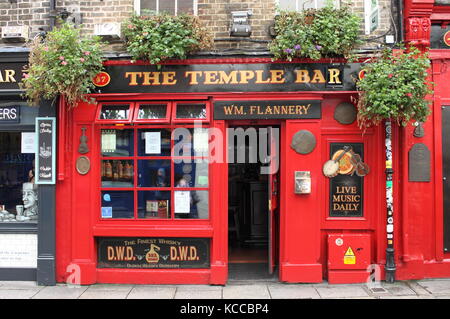 DUBLIN, IRELAND - SEPTEMBER 5, 2016: Temple Bar on September 5, 2016 in Dublin. Temple Bar is a famous landmark in Dublins cultural quarter visited by Stock Photo