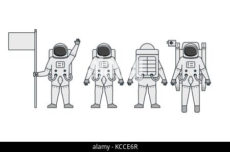 Vector illustration of a group of astronauts in spacesuit on white background. Space topic. Stock Vector