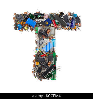 Letter T made of electronic components isolated on white background Stock Photo