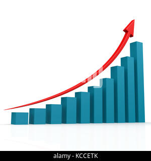 Red arrow on blue graph image with hi-res rendered artwork that could be used for any graphic design. Stock Photo