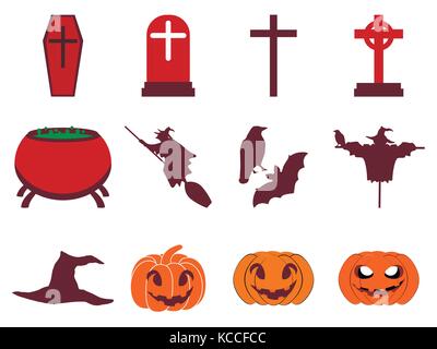 Halloween icon set flat isolated on white background. Vector illustration Stock Vector