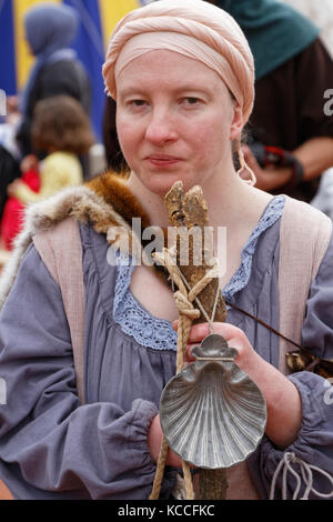 LYON, France, May 13, 2017 : Disguised people in Renaissance clothes in Vieux-Lyon district. Every year, Lyon returns to the past to celebrate its her Stock Photo
