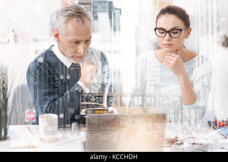 Concentrated professional colleagues using laptop in the office Stock Photo