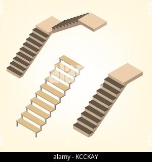 Flight of stairs isolated on white background. Element of design the interior and architecture. Flat 3D isometric style, vector illustration. Stock Vector