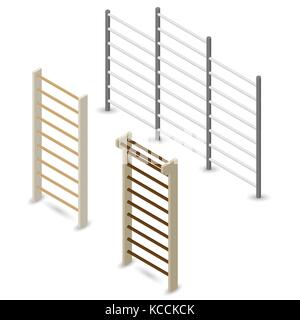 Wooden and steel Swedish walls, isolated on white background. Element of design of sports equipment and playground. Flat 3d isometric style, vector il Stock Vector