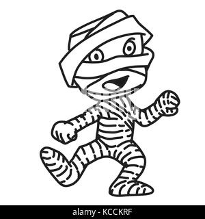 Cute Mummy monster cartoon isolated on white background. Black and White simple line Vector Illustration for Coloring Book - Linear Vector Stock Vector