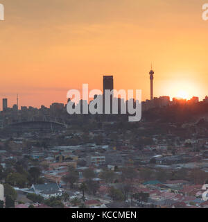 View of skyline at sunset, Johannesburg, Gauteng, South Africa Stock Photo