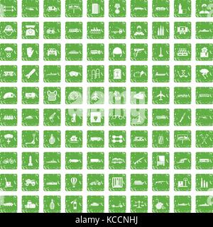 100 burden icons set grunge green Stock Vector