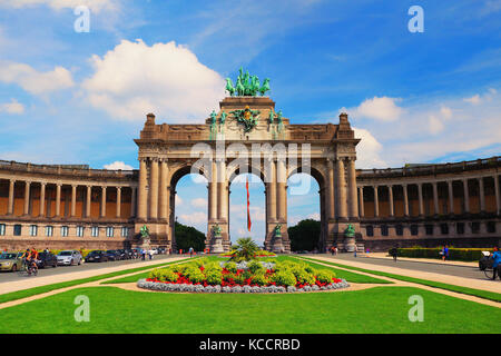 Brussels, Belgium - July 17, 2017: Parc du Cinquantenaire in Brussels on a sunny day. Famous attraction of Belgium. Stock Photo