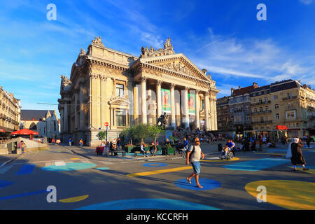 Brussels, Belgium - July 17, 2017: Streets of Brussels in the evening. Tourists relaxing at Brussels street in the evening. Sunny evening in Belgian c Stock Photo
