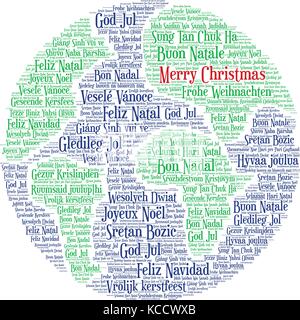 Words cloud, Merry Christmas in all languages of the world made with Earth shape and tags. Stock Vector