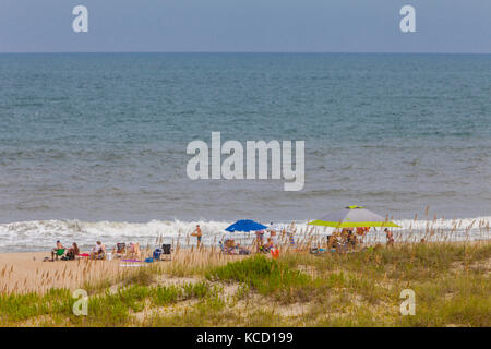 Avon, Outer Banks, North Carolina, USA.  Families Relaxing on the Atlantic Ocean Beach. Stock Photo