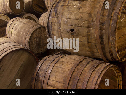several wooden barrels closeup Stock Photo