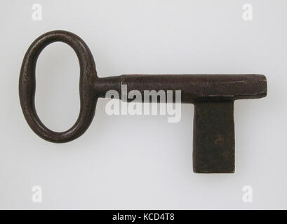 Key, 15th century, German, Iron, Overall: 3 9/16 x 2 1/16 x 7/16 in. (9 x 5.2 x 1.1 cm), Metalwork-Iron Stock Photo