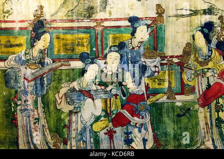 Song Dynasty. Mural detail showing female musicians. From the Holy Mother Hall aka Temple of the Goddess of the Jinci Temple, Taiyuan, Shanxi, China Stock Photo