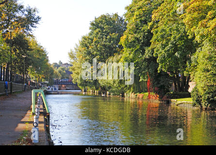 A view of the River Wensum near Pulls Ferry from the Riverside Walk in Norwich, Norfolk, England, United Kingdom. Stock Photo