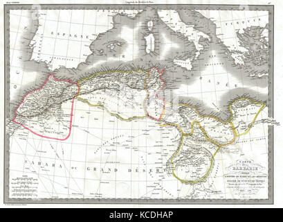 1829, Lapie Map of the Eastern Mediterranean, Morocco, and the Barbary Coast Stock Photo