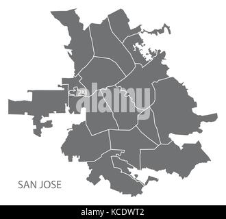 San Jose city map with neighborhoods grey illustration silhouette shape Stock Vector