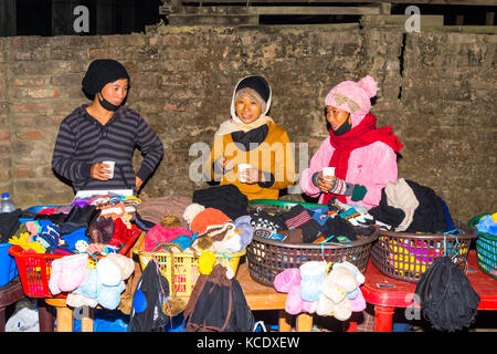 Indian people selling cloth, Kohima Night market, Nagaland, India Stock Photo