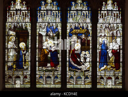 The East Window by Burlison and Grylls (1883), St. Mary the Virgin Church, Wappenham, Northamptonshire, England, UK Stock Photo