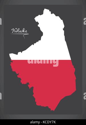 Podlaskie map of Poland with Polish national flag illustration Stock Vector