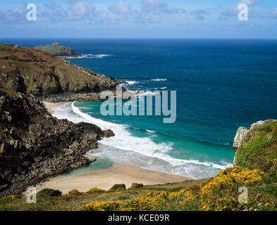 Pendour Cove, Zennor, Cornwall. Looking west from coastal path towards Gurnard's Head. Stock Photo