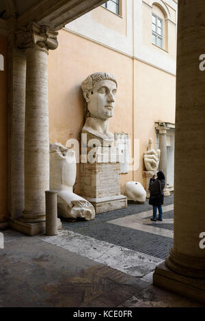 Rome. Italy. Remains of the colossal statue of Roman Emperor Constantine I, The Great (ca. 272-74-337 AD), 313-324 AD, Capitoline Museums. Stock Photo