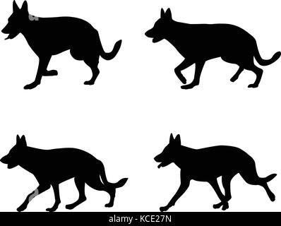 german shepard silhouettes - vector Stock Vector