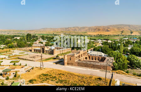 View of Madrasas Kuhna and Nav from Hisor Fortress, Tajikistan Stock Photo