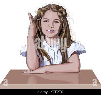 schoolgirl raising her hand Stock Vector