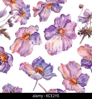 Phlox flowers hand drawn watercolor pattern Stock Photo