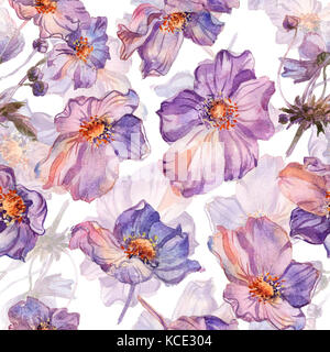 Phlox flowers hand drawn watercolor pattern Stock Photo