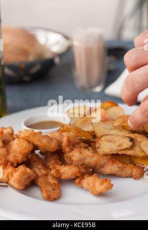 Fresh fried chicken fingers in a plate Stock Photo