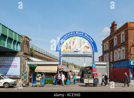 Entrance to Shepherd's Bush Market on the east side of the railway viaduct between Uxbridge Rd and Goldhawk Rd. London W12 Stock Photo