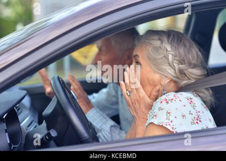 senior couple driving car Stock Photo