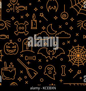 Happy Halloween line icons set. Vector illustration of abstract seamless Halloween wallpaper pattern as a background for your design Stock Vector